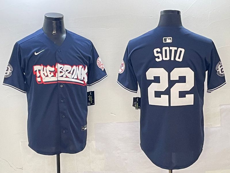 Men New York Yankees 22 Soto Drak Blue four generations Joint Name 2025 Nike MLB Jersey style 1